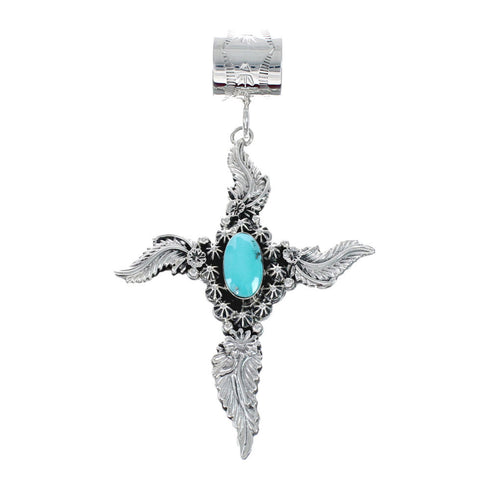 Native American Turquoise Leaf And Flower Sterling Silver Pendant AX129396